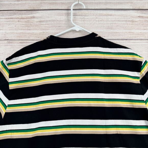 Guess Retro Striped Embroidered T-Shirt Men's Size Medium Black/Yellow/Green - Picture 4 of 14